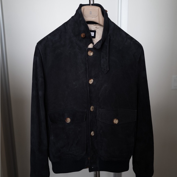 BRUNELLO Cucinelli Suede Bomber Jacket in Navy size S - Picture 3 of 11
